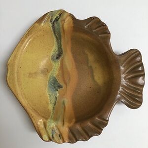 Fish Dish SIGNED Studio Pottery Large Plate Earth Tones Stoneware Florida Beach